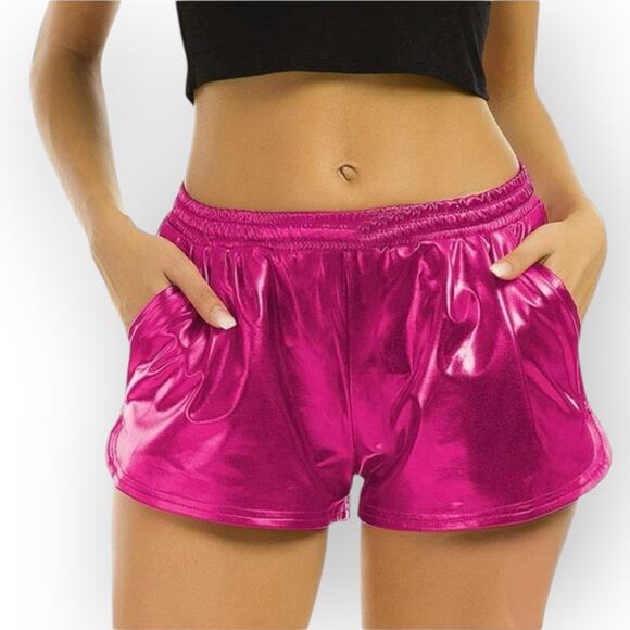 Metallic Hot Pink Short Shorts, Woman’s Size S - Picture 2 of 10
